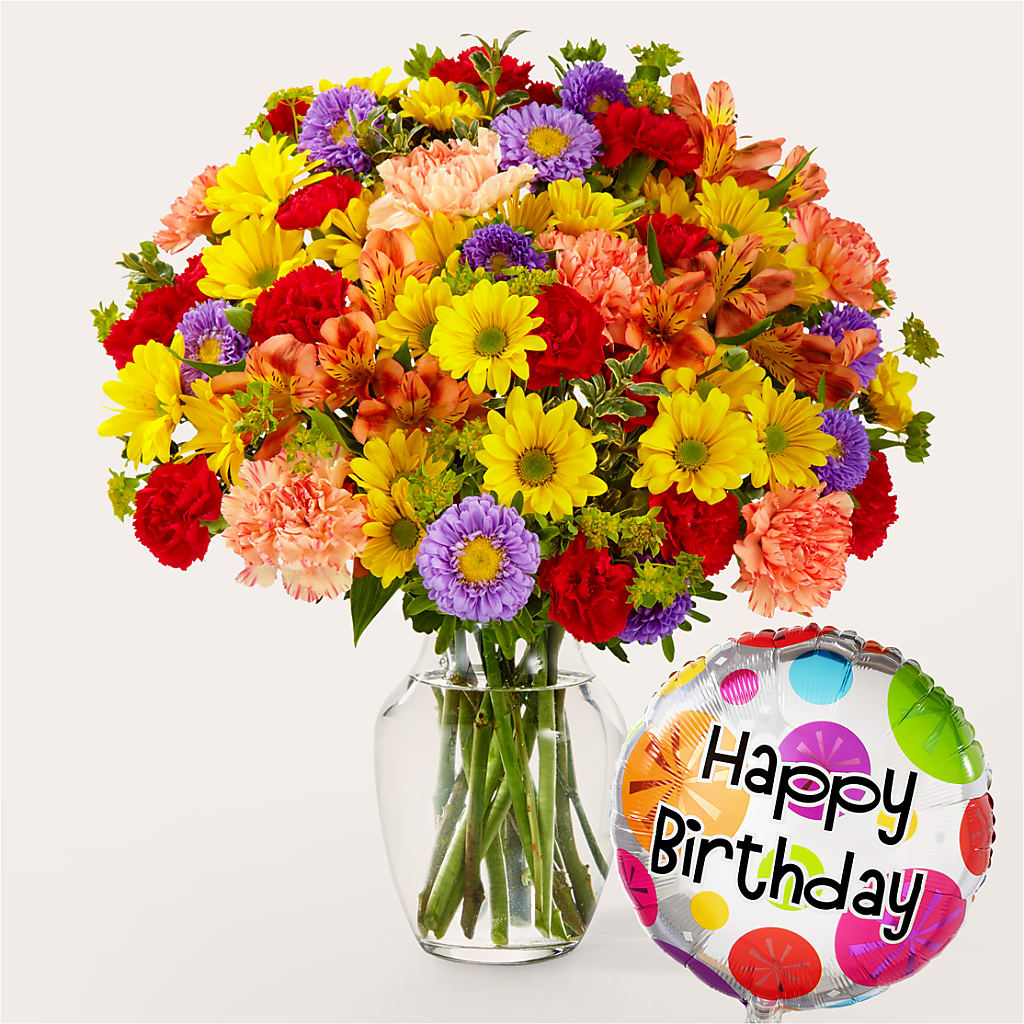Kaleidoscope Bouquet with Birthday Balloon – Qfc, Seattle WA